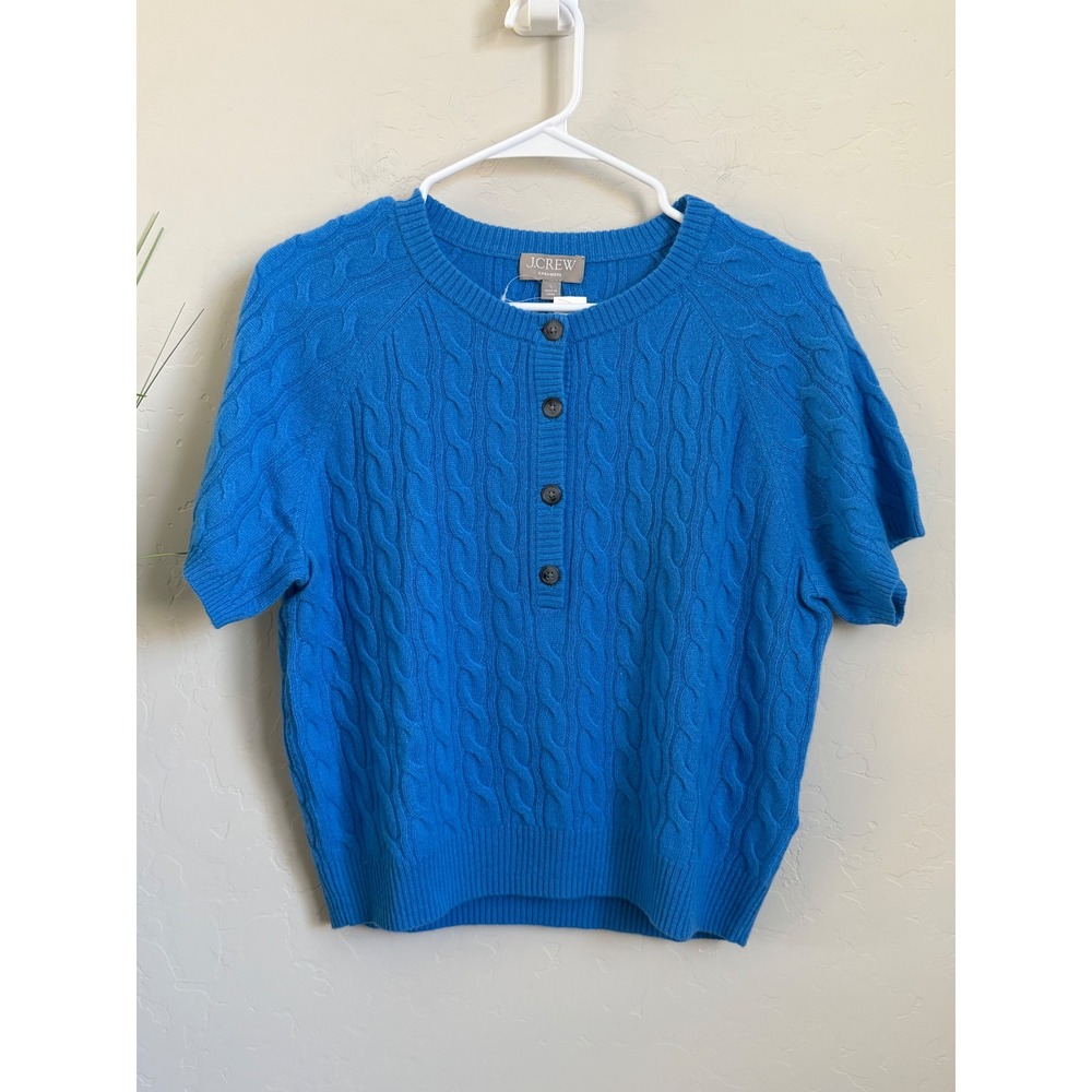 J.Crew Cashmere Cable Knit Short Sleeve Sweater Blue BH453 L